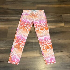 Womens Hollister Orange & Cream Floral Skinny Pants Size 5 (27W)
